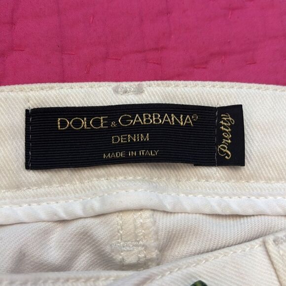 Dolce & Gabbana White Jeans with Pink Rose button, US2 - Picture 4 of 9